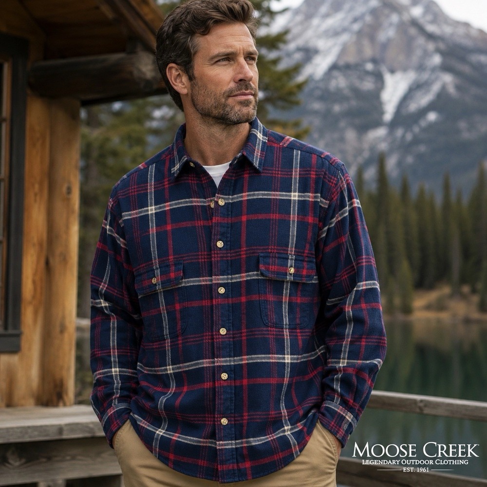 Moose Creek Heavyweight Twill Shacket Plaid Shirt Jacket Men's XL Blue Red